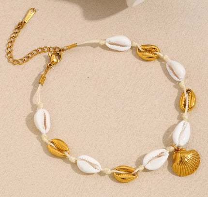 E.B.belle-tobillera de concha nueva sin deslustre, cadena chapada en oro de 18k, acero inoxidable, resistente al agua, joyería de playa para mujeres y niñas