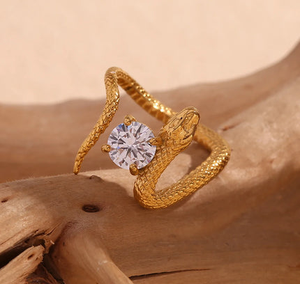 E.B.belle-anillo cuadrado de circonio con forma de serpiente, accesorios de acero inoxidable 316L, decoración chapada en oro de 18K