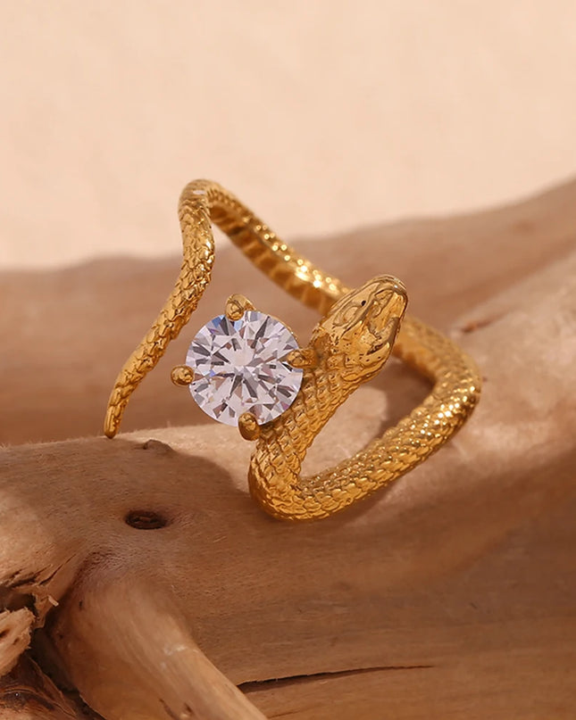 E.B.belle-anillo cuadrado de circonio con forma de serpiente, accesorios de acero inoxidable 316L, decoración chapada en oro de 18K