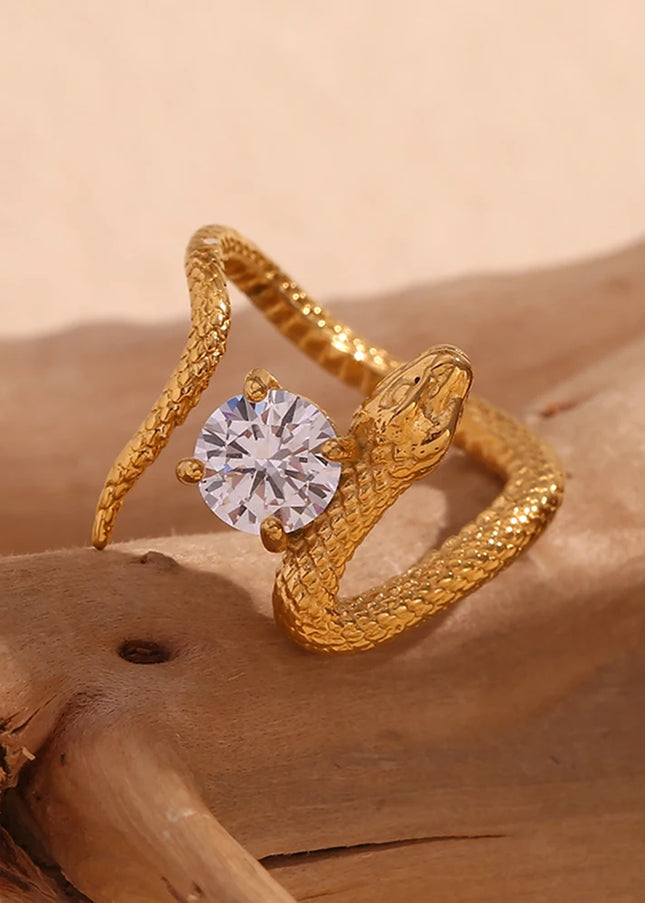 E.B.belle-anillo cuadrado de circonio con forma de serpiente, accesorios de acero inoxidable 316L, decoración chapada en oro de 18K