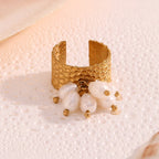 Anillo Ajustable de Acero Inoxidable con Perlas Elegantes