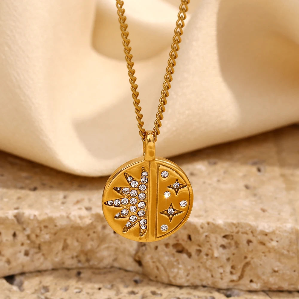 E.B.belle nueva tendencia de acero inoxidable chapado en oro de 18 quilates exquisito collar con colgante de estrella de circón redondo joyería de moda para mujer