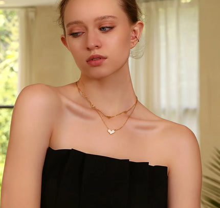 E.B.belle-collar con colgantes de corazón de doble capa, joyería hipoalergénica de moda para mujer, cadena de acero inoxidable 316L resistente al agua