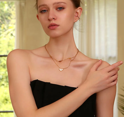 E.B.belle-collar con colgantes de corazón de doble capa, joyería hipoalergénica de moda para mujer, cadena de acero inoxidable 316L resistente al agua