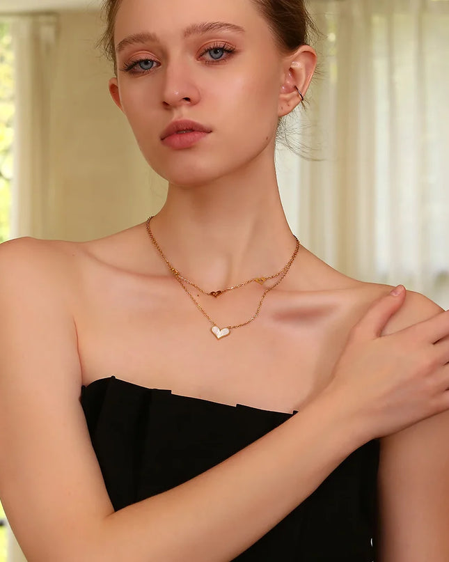 E.B.belle-collar con colgantes de corazón de doble capa, joyería hipoalergénica de moda para mujer, cadena de acero inoxidable 316L resistente al agua