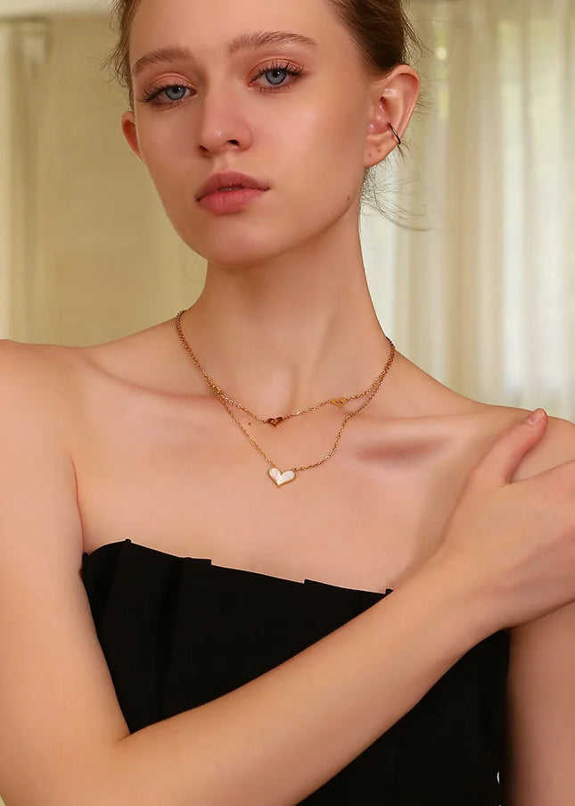 E.B.belle-collar con colgantes de corazón de doble capa, joyería hipoalergénica de moda para mujer, cadena de acero inoxidable 316L resistente al agua