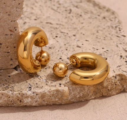 E.B.belle Pendientes de aro de bola redonda de tubo hueco de 30 mm, joyería chapada en oro de 18 quilates, pendientes de mujer de acero inoxidable 316L