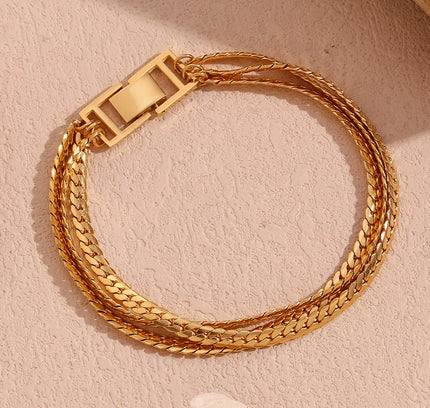 E.B.belle-pulsera de acero inoxidable chapada en oro de 18K para mujer, cadena de cifrado de tres capas, joyería con hebilla, pulseras de mano