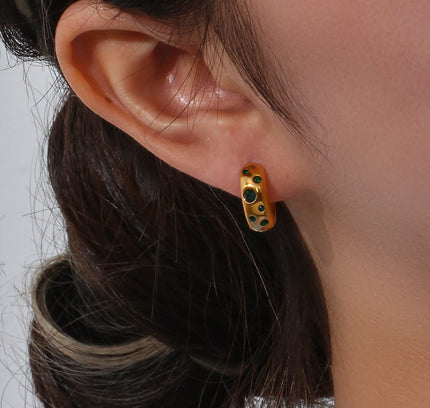 E.B.belle-pendientes chapados en oro pequeños y gruesos con relleno de piedra de circón y burbujas coloridas para mujer, joyería de acero inoxidable a la moda