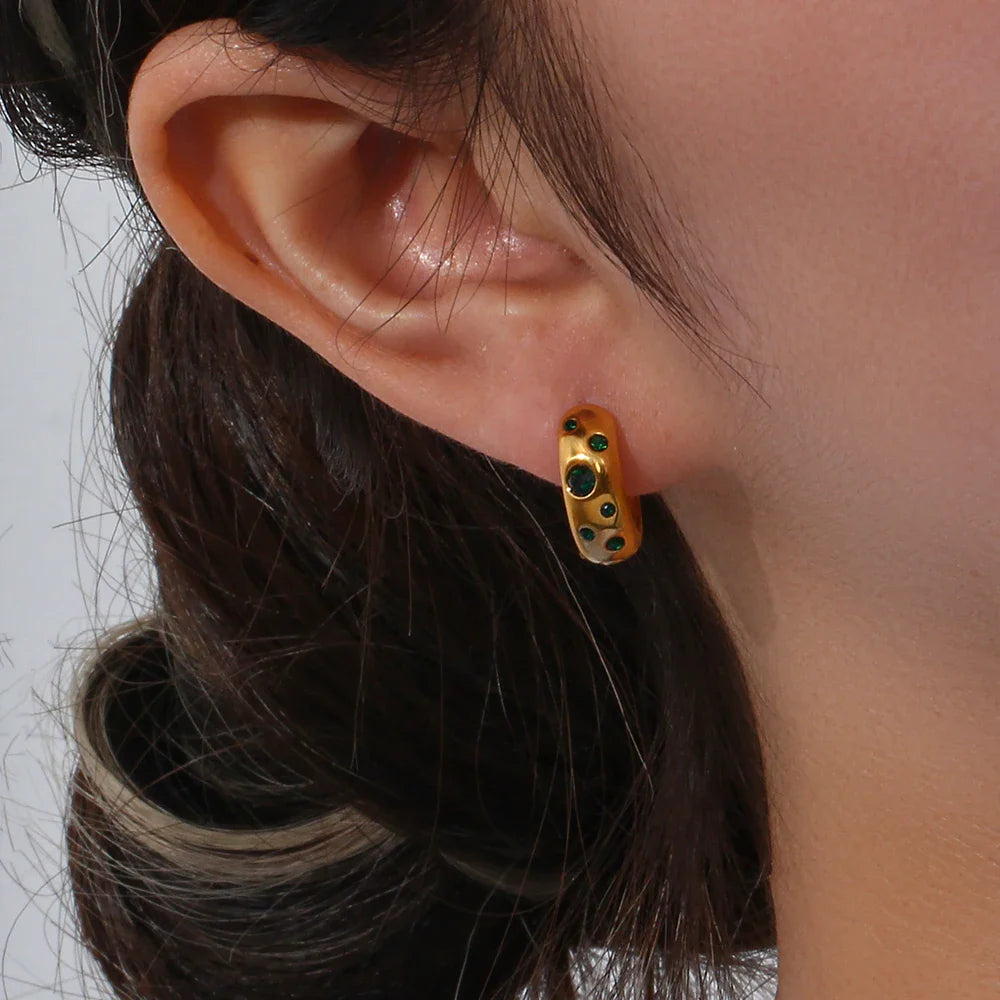 Pendientes de Aro Dorados con Circonitas y Burbujas Coloridas