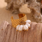 Anillo Ajustable de Acero Inoxidable con Perlas Elegantes