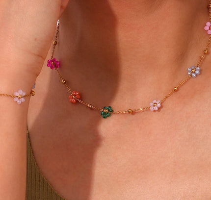 E.B.belle-conjunto de joyas con abalorios de flores para niña, Accesorios de playa de verano, collar de cadena de cintura de vientre, pulseras, Y2K