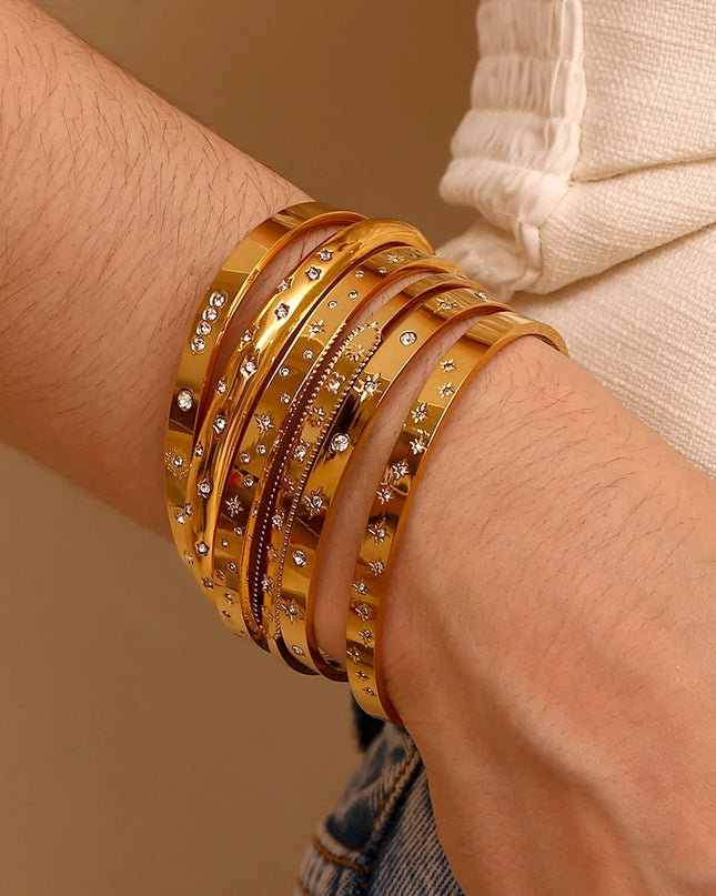 E.B.belle, venta al por mayor, brazaletes chapados en oro de 18 quilates de acero inoxidable para mujer, joyería minimalista de moda, pulsera de estrella de cristal