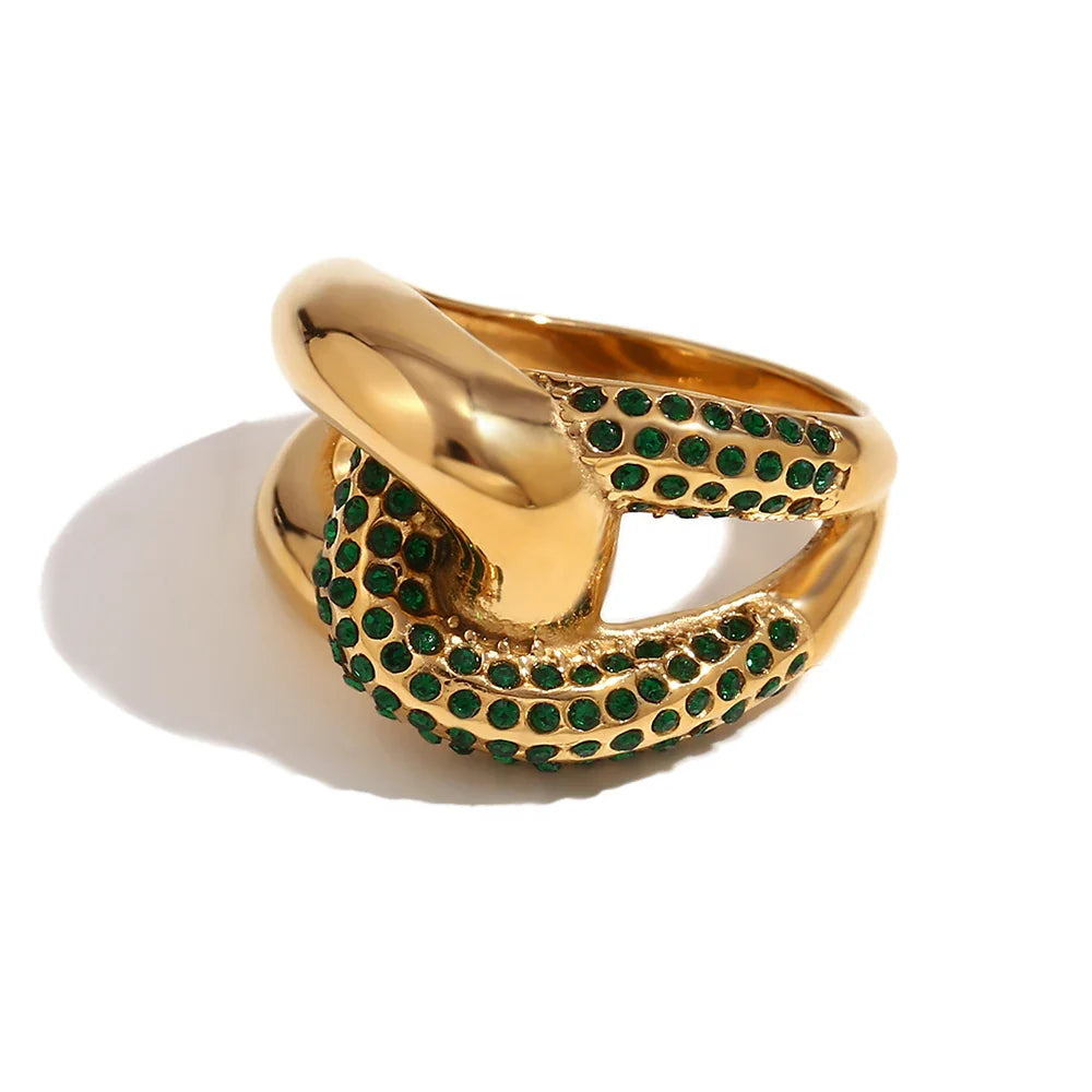 Anillo Dorado de Estilo Trenzado con Circón y Flores
