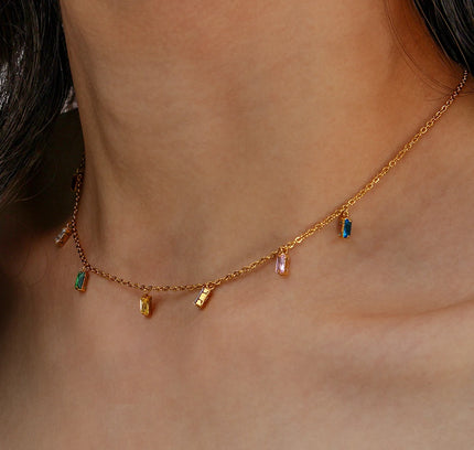 E.B.belle, collar con dije de piedra de circón cuadrado colorido, pulseras para mujer, joyería de Navidad de cristal de acero inoxidable resistente al agua