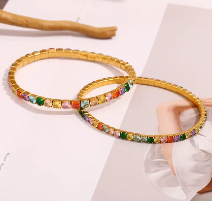 E.B.belle, pulsera elástica de acero inoxidable con circonita colorida de 3mm y 4mm, cadena chapada en oro de 18 quilates, joyería elegante a la moda para mujer