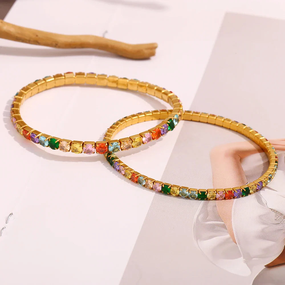 Pulsera Elástica de Acero Inoxidable con Circonita Colorida