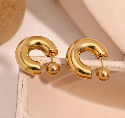 E.B.belle Pendientes de aro de bola redonda de tubo hueco de 30 mm, joyería chapada en oro de 18 quilates, pendientes de mujer de acero inoxidable 316L