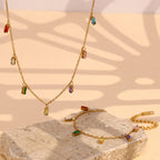 Collar y Pulsera con Dije de Circón Multicolor