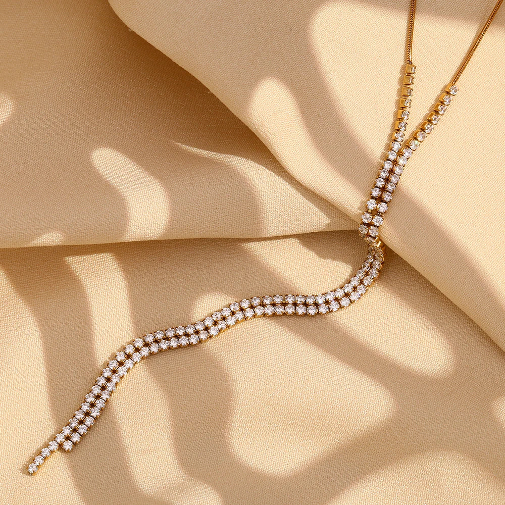 E.B.belle-collar de velocidad de flujo de circón en forma de Y, cadena de serpiente, collar de clavícula de acero inoxidable 316L, accesorios chapados en oro