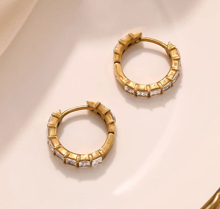 E.B.belle-pendientes redondos de diamantes de imitación con forma cuadrada, Color dorado, joyería minimalista de decoración de acero inoxidable para mujeres y niñas, regalos