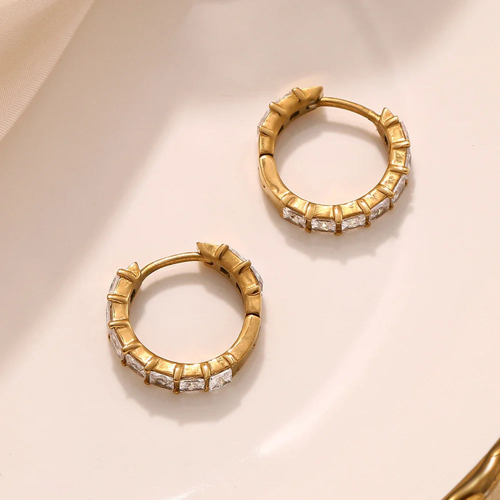 Pendientes de Aro Dorados con Diamantes de Imitación