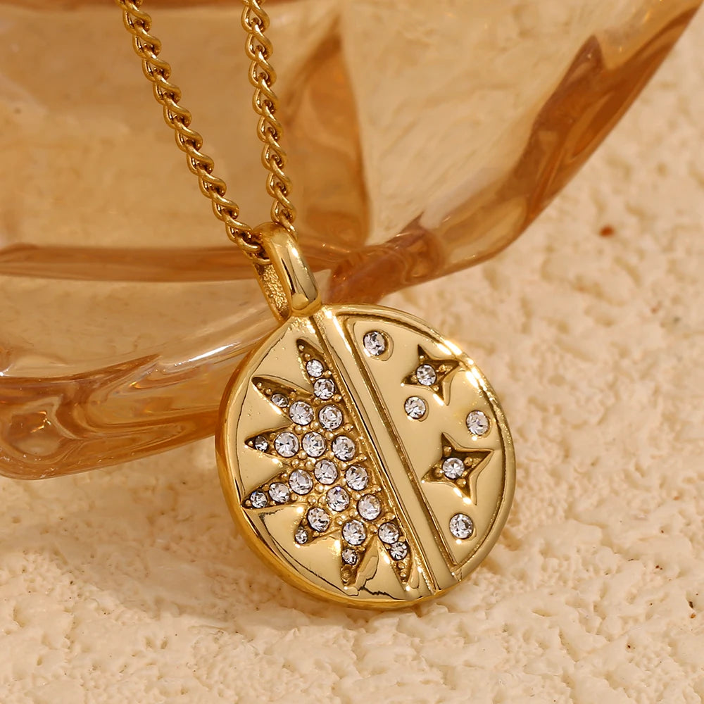 E.B.belle nueva tendencia de acero inoxidable chapado en oro de 18 quilates exquisito collar con colgante de estrella de circón redondo joyería de moda para mujer