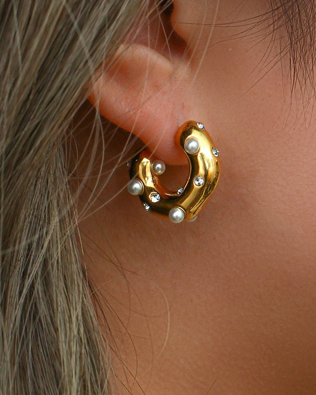 E.B.belle-pendientes gruesos de acero inoxidable chapados en oro para mujer, joyería de declaración gruesa pavimentada de circón de perla Irregular