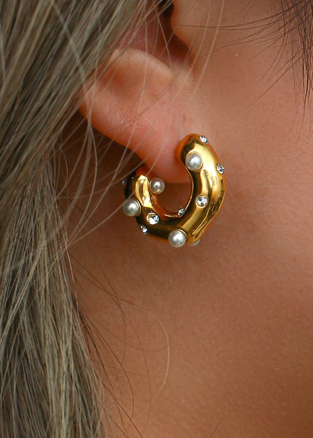 E.B.belle-pendientes gruesos de acero inoxidable chapados en oro para mujer, joyería de declaración gruesa pavimentada de circón de perla Irregular