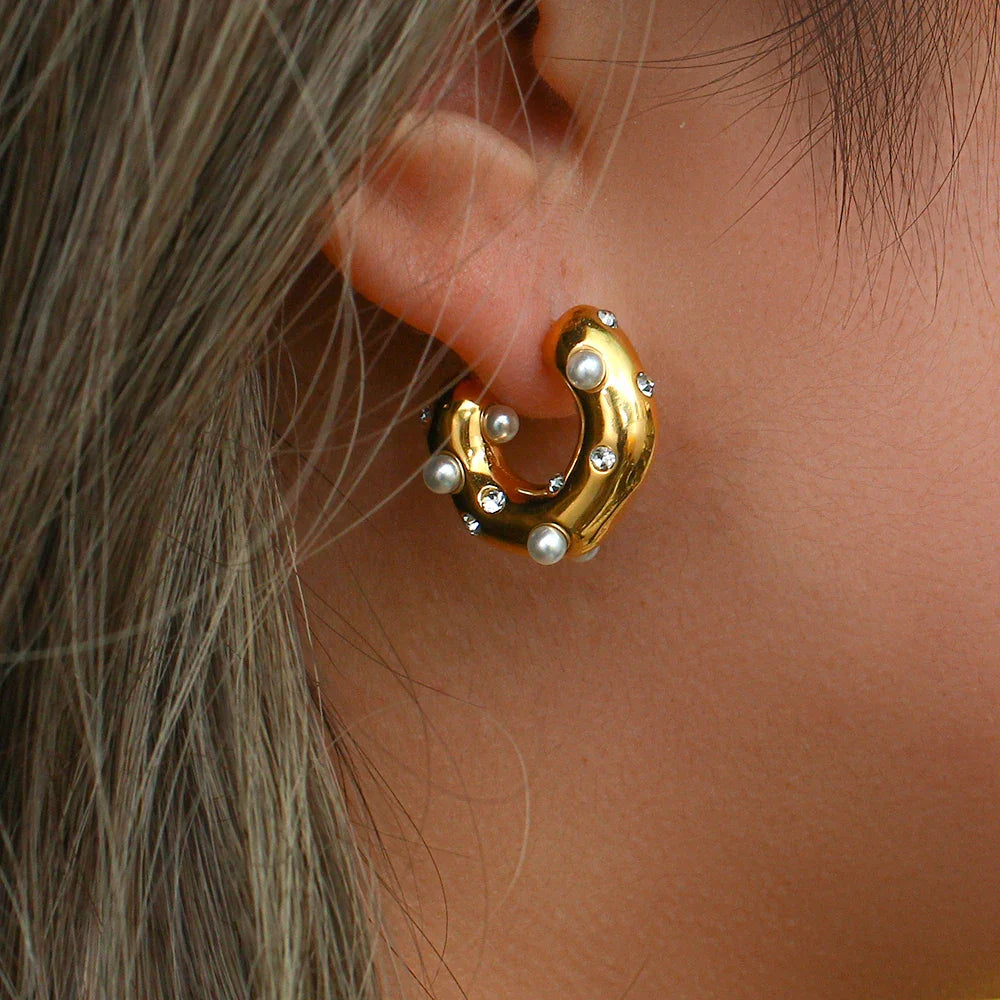 Pendientes de Aro Dorados con Perlas y Zirconias