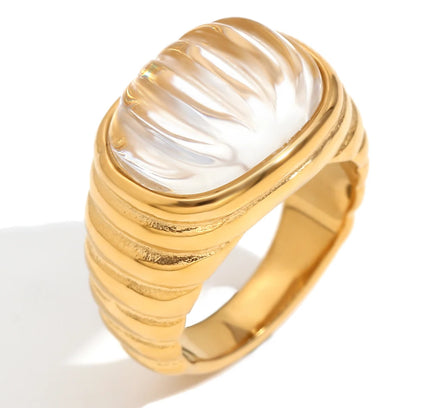 E.B.belle-Anillo de cabujón acrílico con forma cuadrada, sin deslustre, de acero inoxidable, chapado en oro de 18 quilates, accesorios de joyería para mujer