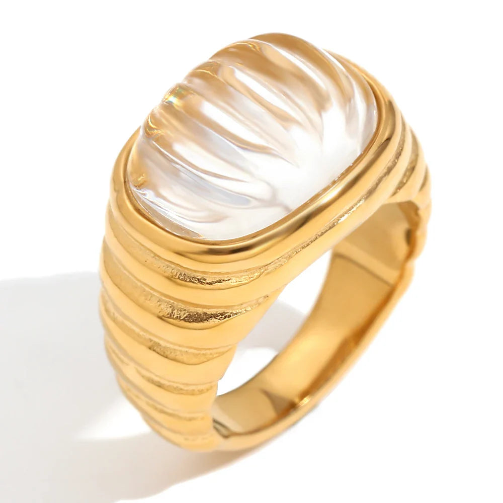 Anillo de Cóctel Geométrico Chapado en Oro