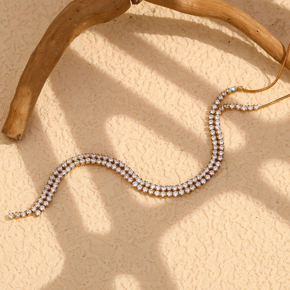 E.B.belle-collar de velocidad de flujo de circón en forma de Y, cadena de serpiente, collar de clavícula de acero inoxidable 316L, accesorios chapados en oro