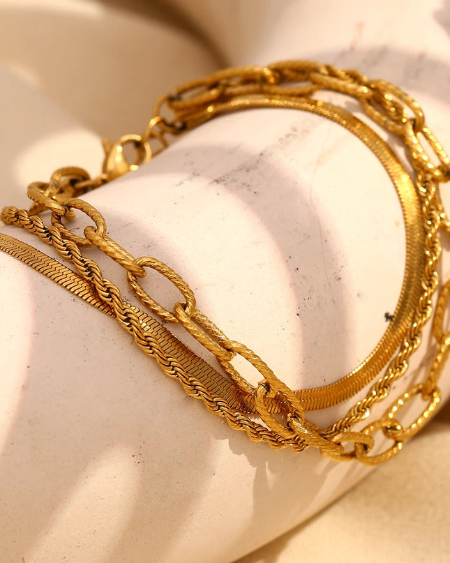 E.B.belle Cadena de bacelet de tres capas, cadena de serpiente, cadena retorcida chapada en oro de 18 quilates, joyería exquisita para fiesta de mujer