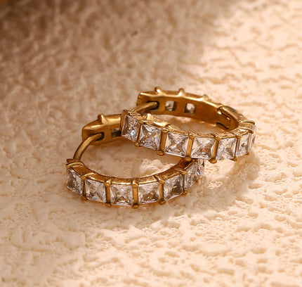 E.B.belle-pendientes redondos de diamantes de imitación con forma cuadrada, Color dorado, joyería minimalista de decoración de acero inoxidable para mujeres y niñas, regalos