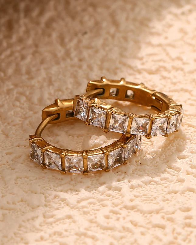 E.B.belle-pendientes redondos de diamantes de imitación con forma cuadrada, Color dorado, joyería minimalista de decoración de acero inoxidable para mujeres y niñas, regalos