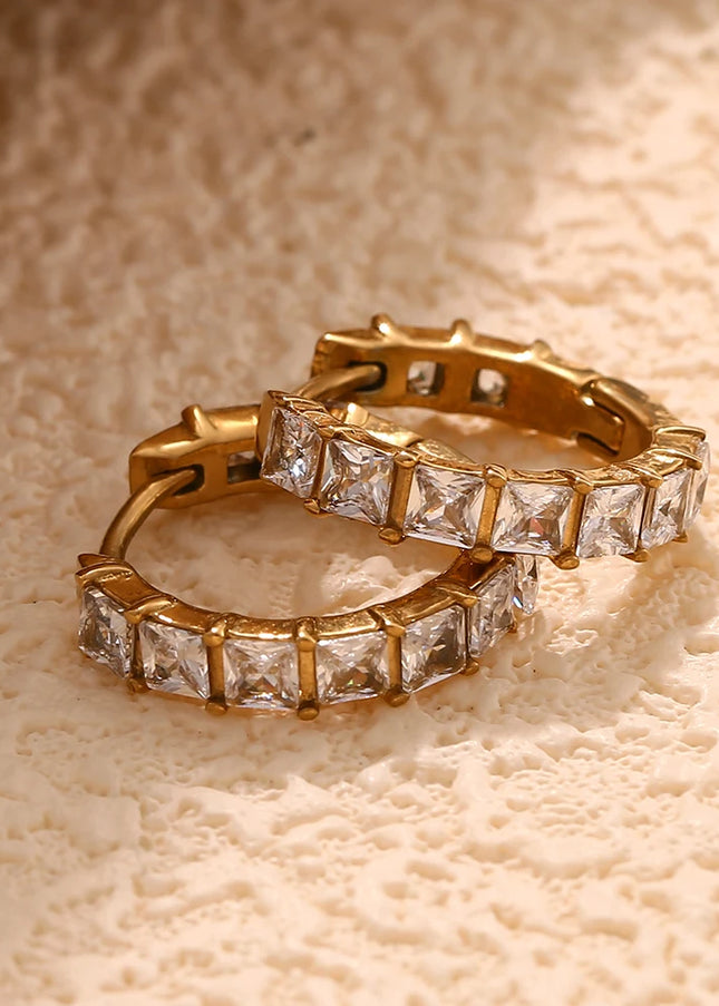 E.B.belle-pendientes redondos de diamantes de imitación con forma cuadrada, Color dorado, joyería minimalista de decoración de acero inoxidable para mujeres y niñas, regalos