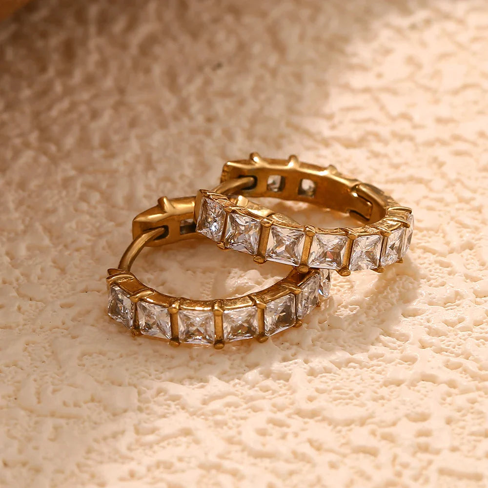 Pendientes de Aro Dorados con Diamantes de Imitación