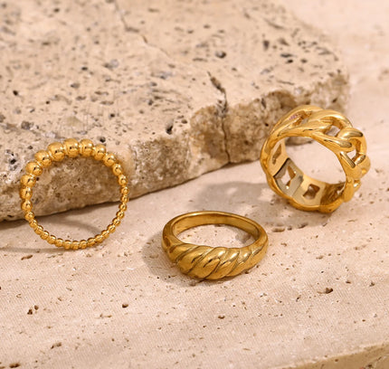 E.B.belle-Anillo de cadena con cuentas retorcidas simples, sin deslustre, chapado en oro de 18 quilates, joyería apilable de estilo minimalista para mujer