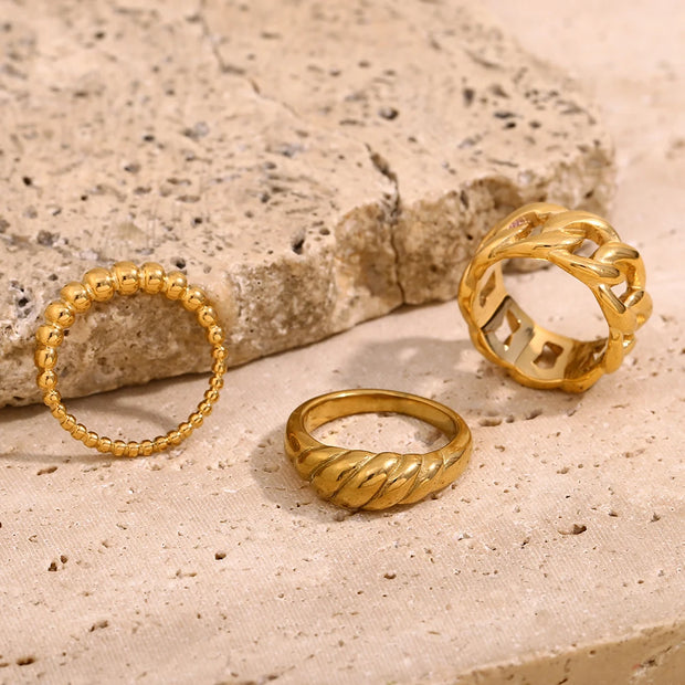 E.B.belle-Anillo de cadena con cuentas retorcidas simples, sin deslustre, chapado en oro de 18 quilates, joyería apilable de estilo minimalista para mujer