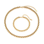 E.B.belle Conjunto de joyería de acero inoxidable chapado en oro de 18 quilates, cadena de serpiente gruesa y sin deslustre, collar, pulseras