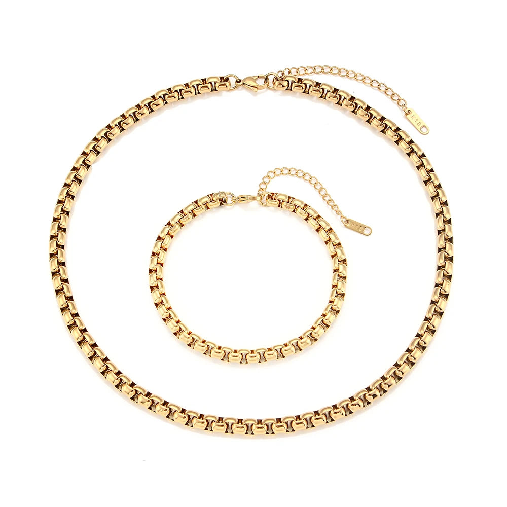 E.B.belle Conjunto de joyería de acero inoxidable chapado en oro de 18 quilates, cadena de serpiente gruesa y sin deslustre, collar, pulseras
