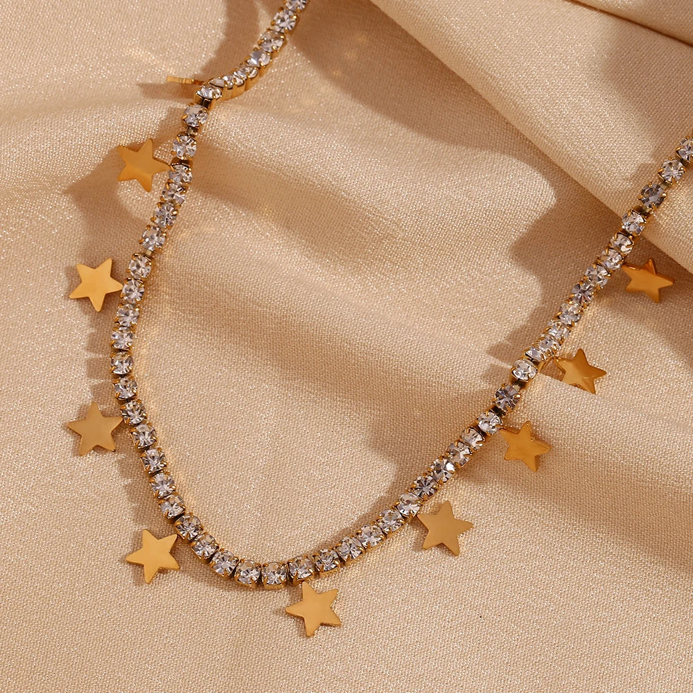 Lindo collar de cadena de estrella de lujo impermeable hipoalergénico 316L decoración de acero inoxidable joyería diaria