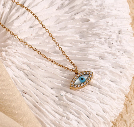 E.B.belle-collar con colgante de ojos malvados, Mini turco, de alta calidad, con diamantes de imitación de la suerte, de acero inoxidable, chapado en oro de 18k, a la moda