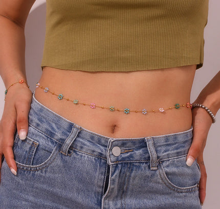 E.B.belle-conjunto de joyas con abalorios de flores para niña, Accesorios de playa de verano, collar de cadena de cintura de vientre, pulseras, Y2K