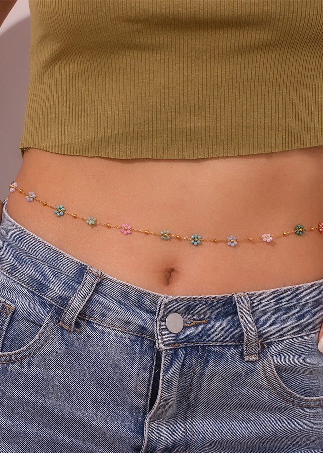 E.B.belle-conjunto de joyas con abalorios de flores para niña, Accesorios de playa de verano, collar de cadena de cintura de vientre, pulseras, Y2K