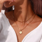 E.B.belle-Cadena de eslabones de doble capa para mujer, collar con inicial chapada en oro, 26 letras del alfabeto, forma Hexagonal, A-Z
