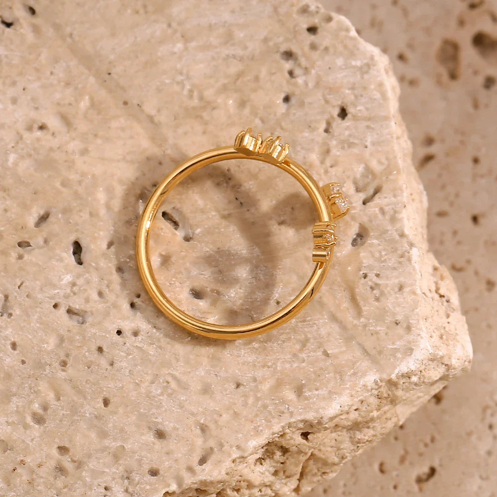 Anillo Corona de Acero Inoxidable Chapado en Oro 18k