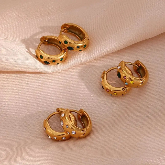 E.B.belle-pendientes chapados en oro pequeños y gruesos con relleno de piedra de circón y burbujas coloridas para mujer, joyería de acero inoxidable a la moda