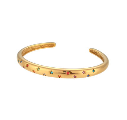 E.B.belle, venta al por mayor, brazaletes chapados en oro de 18 quilates de acero inoxidable para mujer, joyería minimalista de moda, pulsera de estrella de cristal
